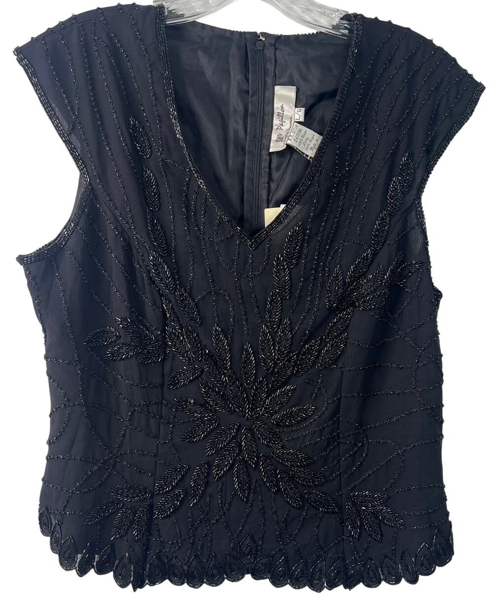 Papillon NWT Vintage Women's Blouse Beaded Sparkly Classy Chic Night Out Size L